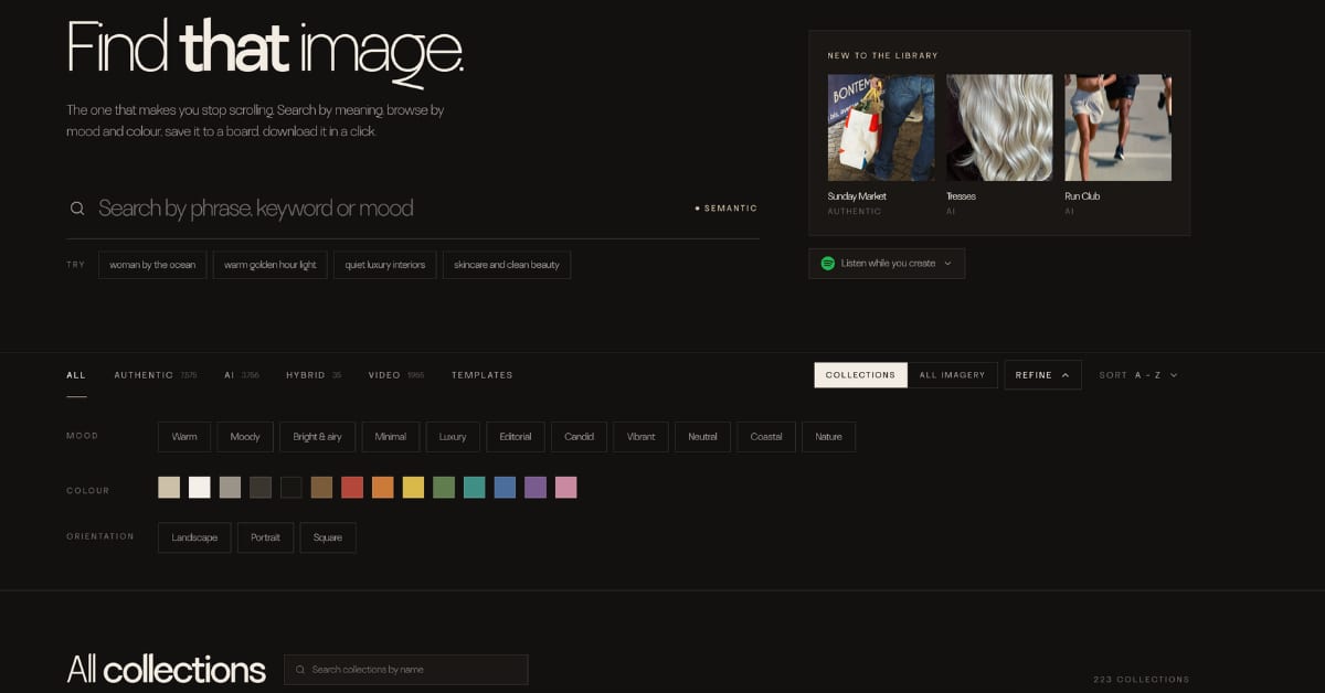 Search the library by phrase, mood and color